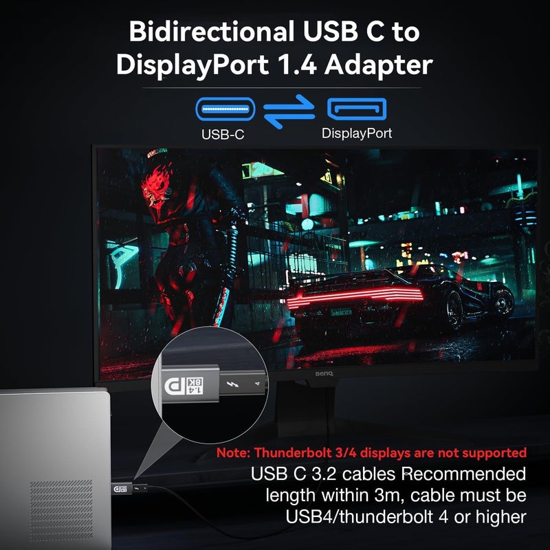 LEIRUI 8K@60Hz USB C to DisplayPort 1.4 Adapter, Bidirectional Type C to Display Port Adapter, Thunderbolt 4 & 5 to DP Converter Compatible with MacBook,iPhone 17 16 15,iPad Pro,Samsung/Lenovo/HP/Dell/ASUS - Image 2